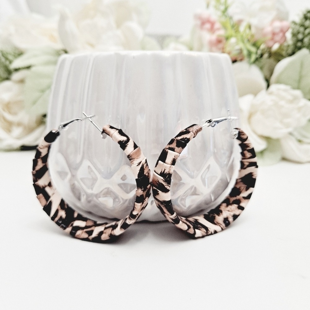 Leopard hoop earrings animal print faux leather statement Mob wife 💖2/$30